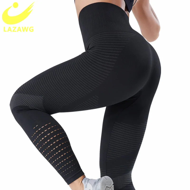 

LAZAWG Booty Seamless Legging Sport Women Yoga Pants Hollow High Waist Full Length Workout Leggings Workout Running Activewear