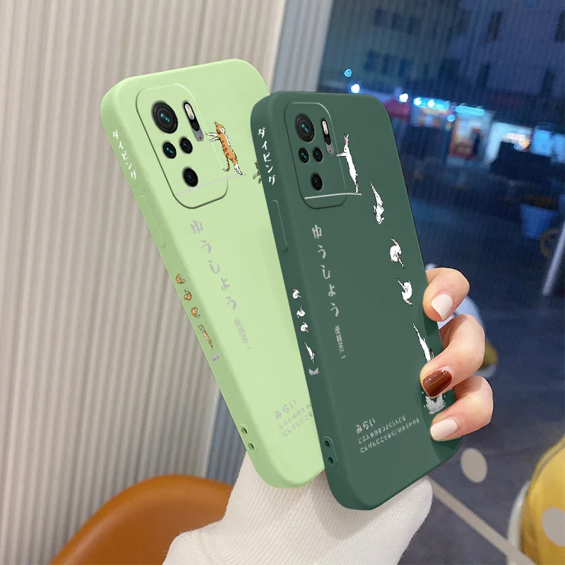 

Rabbit For Xiaomi RedmiNote 10 9T 8 7 Case Diving Cat Liquid Slicone Soft Cover Redmi 9 9T K40 K30 K20 Pro Shockproof Phone Case