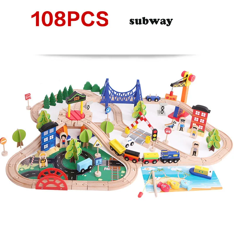 108 шт. деревянные трековые транспортные средства детские игрушки Совместимая