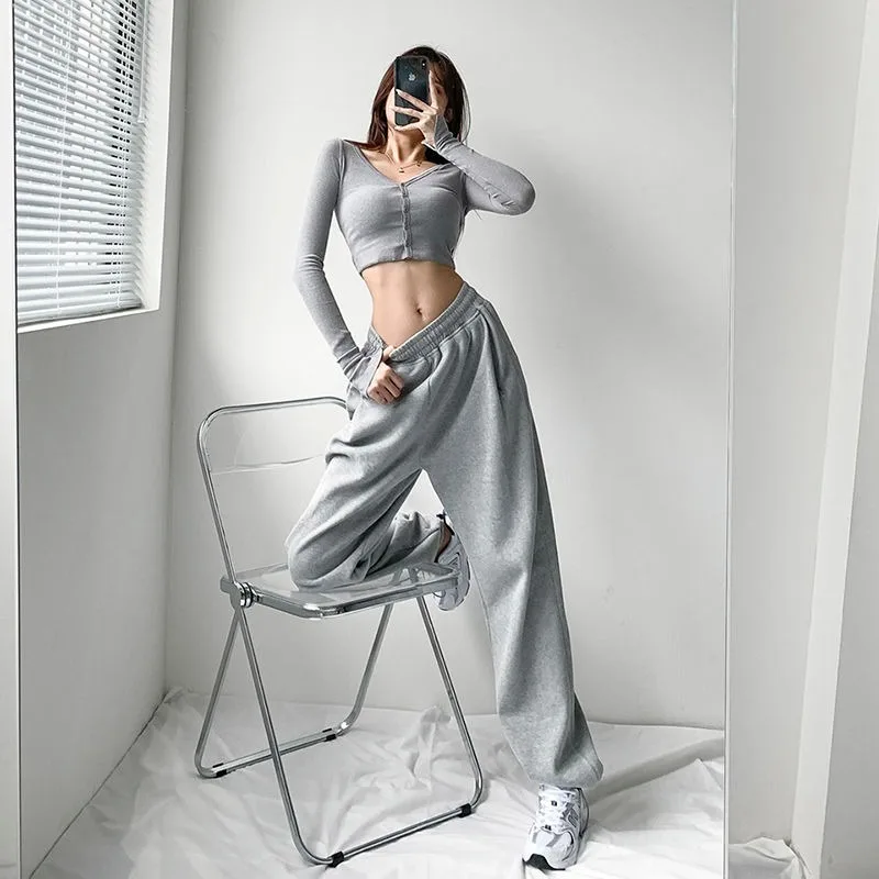 

HOUZHOU Gray Jogging Sweatpants Women Baggy Women's Joggers Sports Pants Korean Fashion White Tracksuit Pants pantalon female