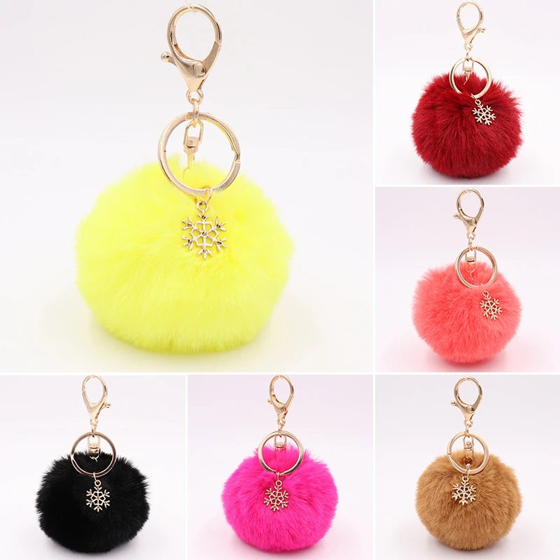 

Christmas Snowflake Plush Keychains Alloy Snowflake Fur Pom Pom Pendant Bag Keychain Charms Key Chain Accessories Dropshipping