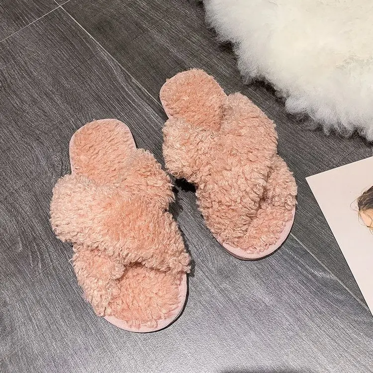 

New Women Slippers Flat Shoes Winter Plush Fashion Slippers Lovely Home Convenient Slip-on Comfortable Fur Warm Woman Shoes