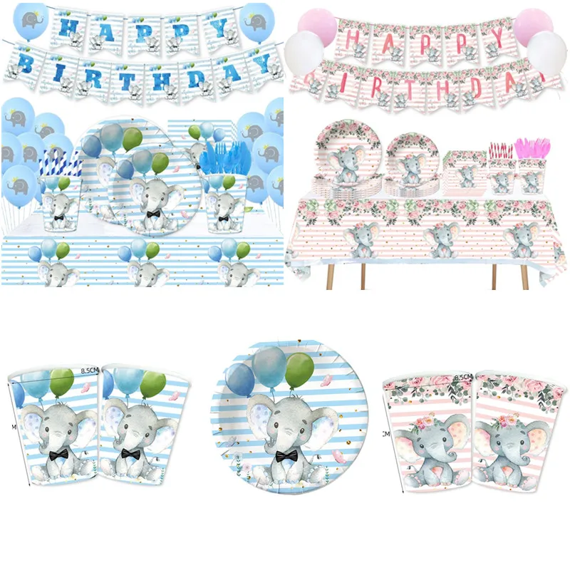 

Gender Reveal Disposable Tableware Sets Boy 1st Birthday Party Decor Napkin Plate Cup Baby Shower Blue Elephant Party Supplies