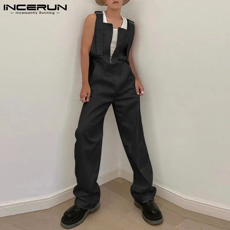 

Комбинезон INCERUN мужской однотонный, джоггеры на молнии, без рукавов, модные брюки-багги в повседневном стиле, с широкими штанинами