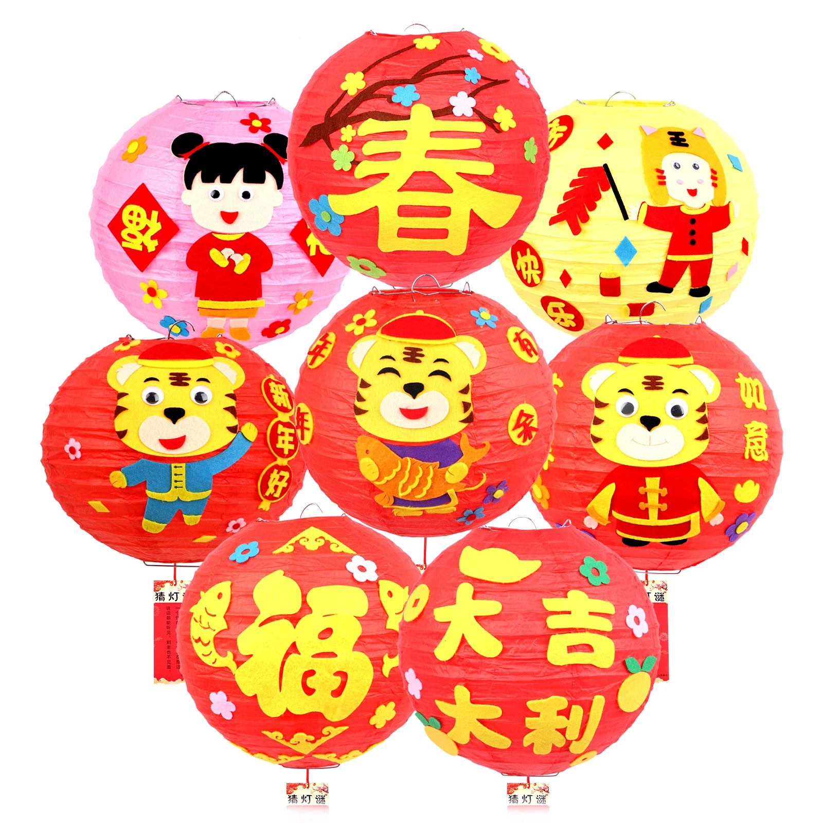 8 Pcs Chinese Lanterns New Year Paper Lanterns DIY Luminous Red Lantern Spring