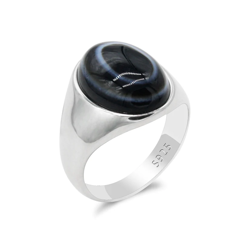 

Женское и мужское серебряное кольцо с натуральным агатом