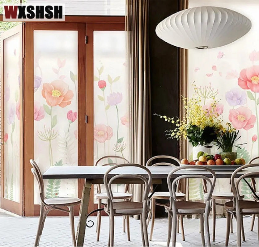 Статическая липкая оконная пленка размер на заказ ПВХ с рисунком мака прочное