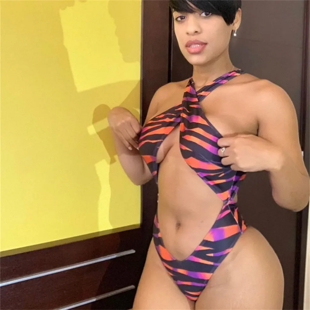 Новинка сдельный купальник женский пуш-ап высокий вырез крест бикини принт