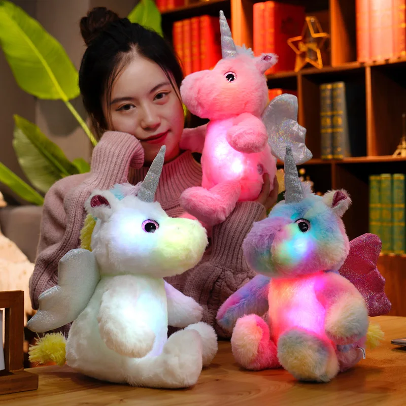 

Kawaii Glowing Unicorn Plush Toy Soft Stuffed Animal Unicorn Doll Cute cartoon Pillow LED Light Source Christmas Girl Gifts