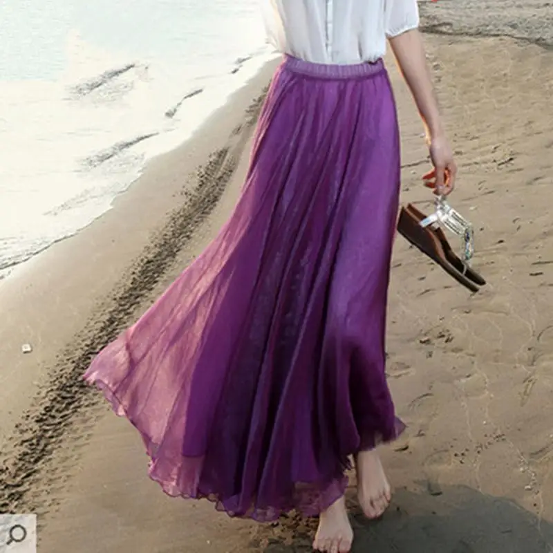 2 слоя Макси Длинная юбка женская шифоновая летняя плюс размер свадебная для