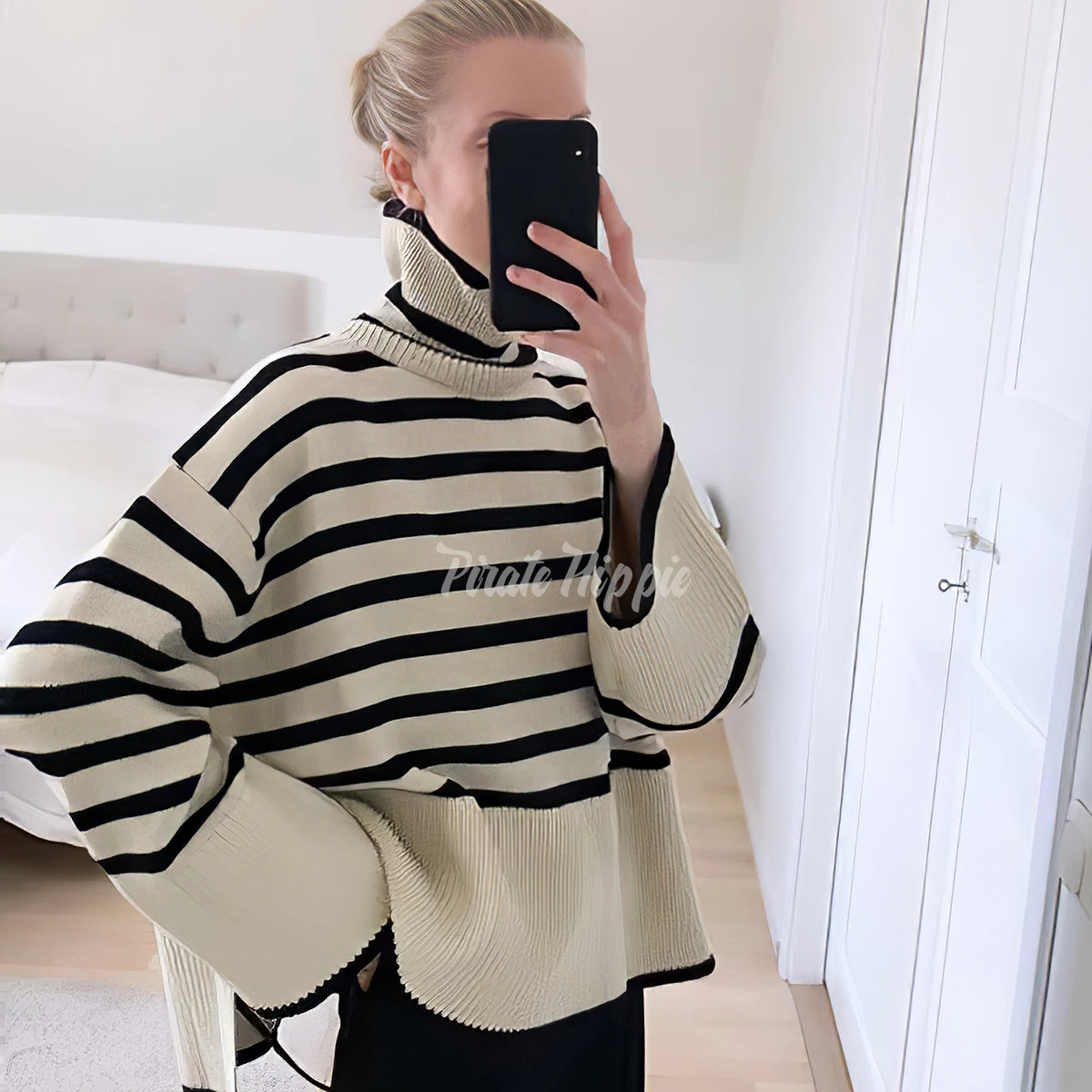 

Pirate Hippie Striped Wool Sweaters Woman Autumn Winter Long Sleeve Turtleneck Pullovers Female Casual Classic Cozy Jumpers Tops
