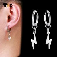 vnox lightening drop earrings for men punk rock black hoops gothic stainless steel ear jewelry cool boy girls accessory