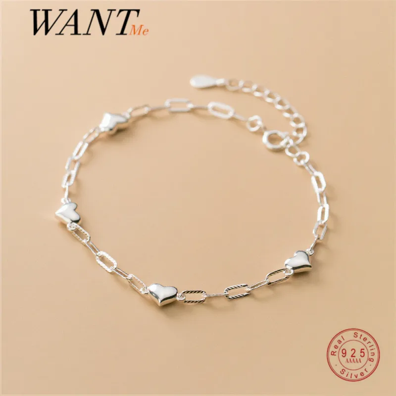 

Браслет женский WANTME из серебра 925 пробы, с кубинской цепочкой и сердечком