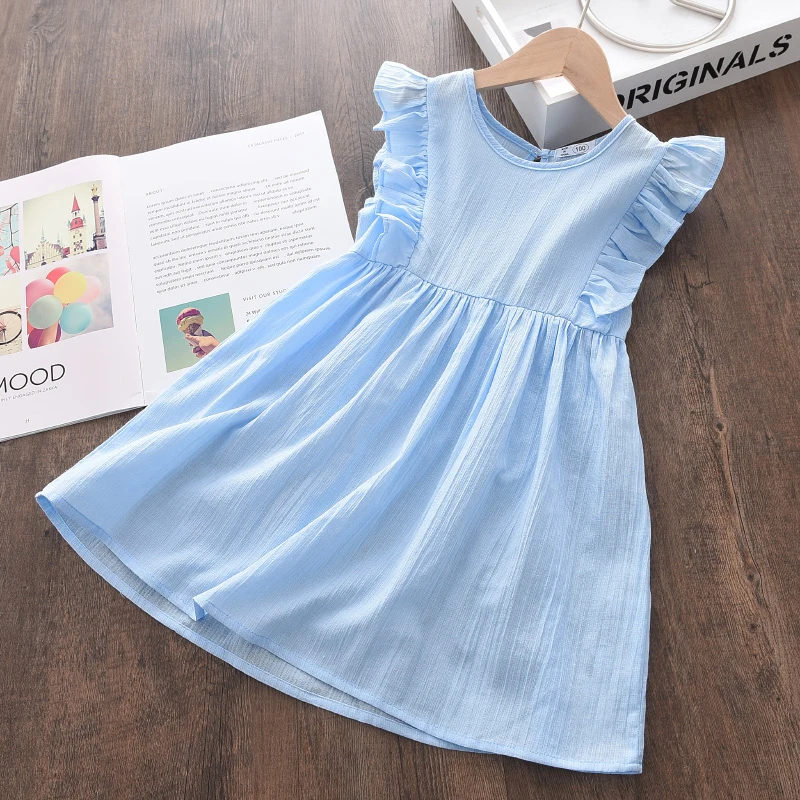 

Girls Solid Dress 2021 New Summer Toddler Baby Flying Sleeve Fancy Clothing Children Ruffles Princess Vestidos For 3-7 Years