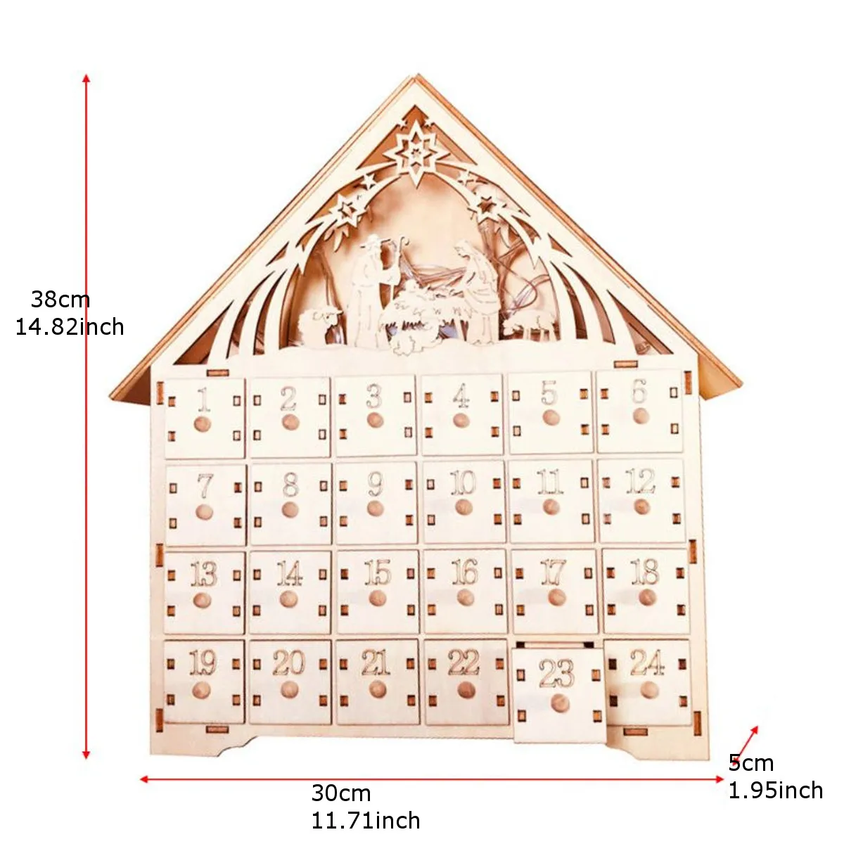 

Wooden Advent Calendar Countdown Lights Christmas 24 Pull-Out Drawers LED Light Christmas Decorations Advent Calendar