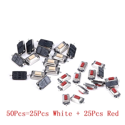 50 шт. 3*6*2,5 мм 3*6*2,5 H 3x6x2,5 мм SMD Белая кнопка переключатель микропереключатель переключатель такт высокое качество - Цвет: white and red