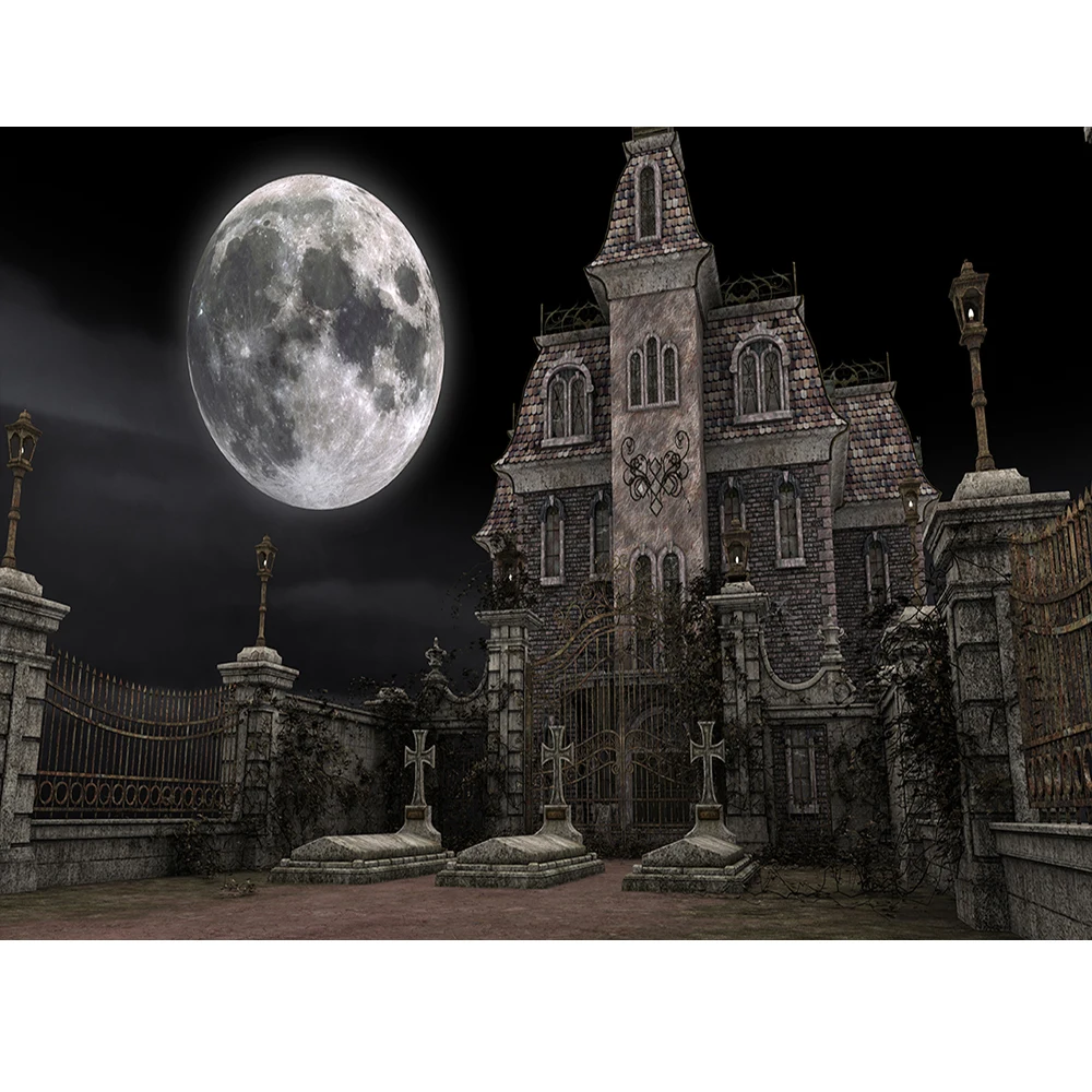 

Фотофон с ужасами кладбище замок Хэллоуин искусственный виниловый фото фон реквизит для студии