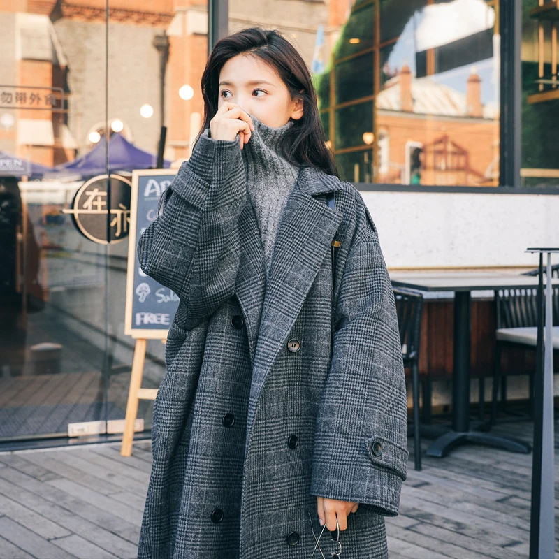 

Hepburn Plaid Overcoat Women Autumn Winter Temperament Woolen Coat Female New 2021 Explosion Thick Mid-Length Woolen Coat Woman