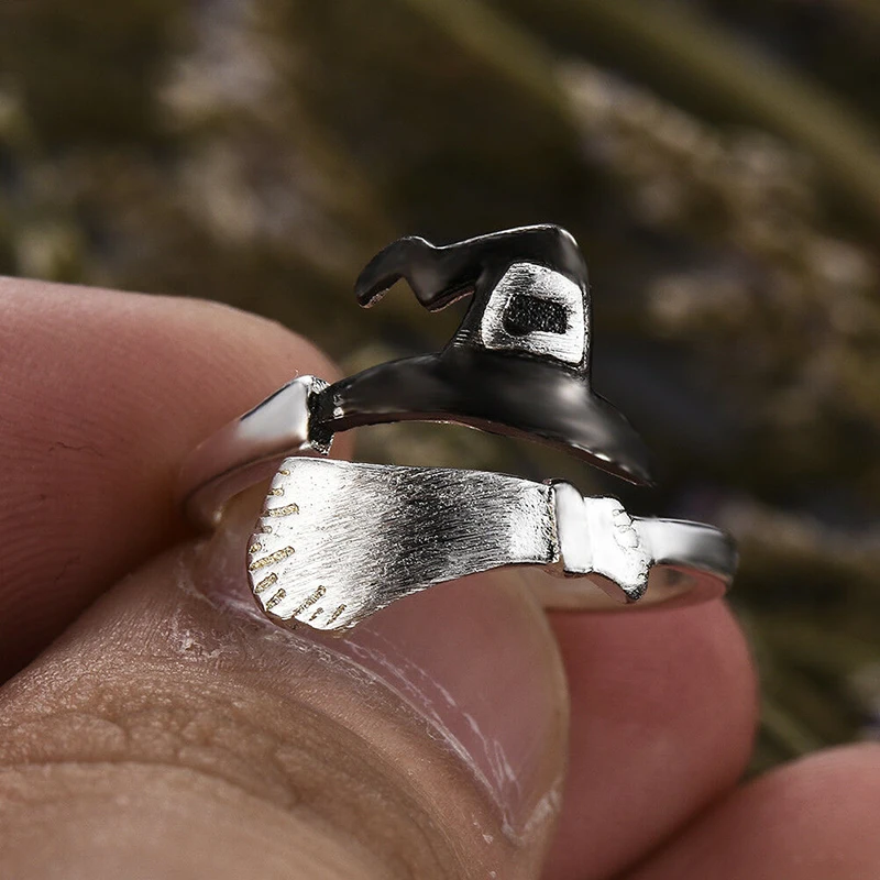 

Broom Halloween Ghost Witch Finger Ring Opening Rings For Men Women Party Cosplay Cute Personality Jewelry