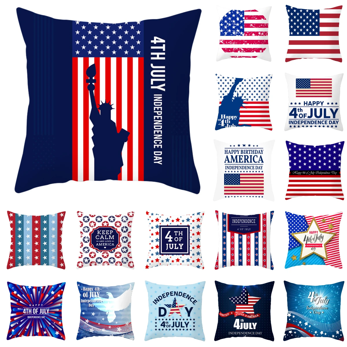 

USA Independence Day Cushion Cover National Flag Print Star-Spangled Banner Pillows Cover Sofa Decorative Polyester Pillows Case