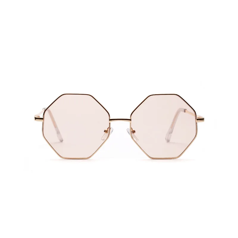 

2019 Fashion Women polygon Sunglasses Women Retro Metal frame pink Lens Sunglasses Women Vintage Luxury Mirror Square sunglasses