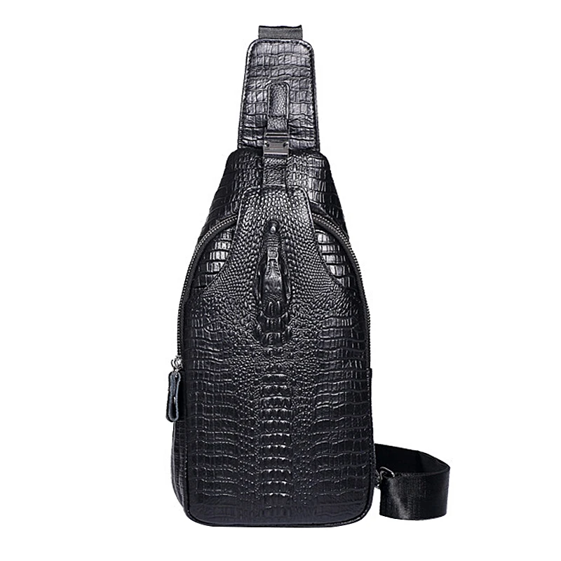 Нагрудная сумка с крокодиловым узором для мужчин, повседневный мессенджер на ремне, модный вместительный мягкий многослойный рюкзак из вол... от AliExpress RU&CIS NEW