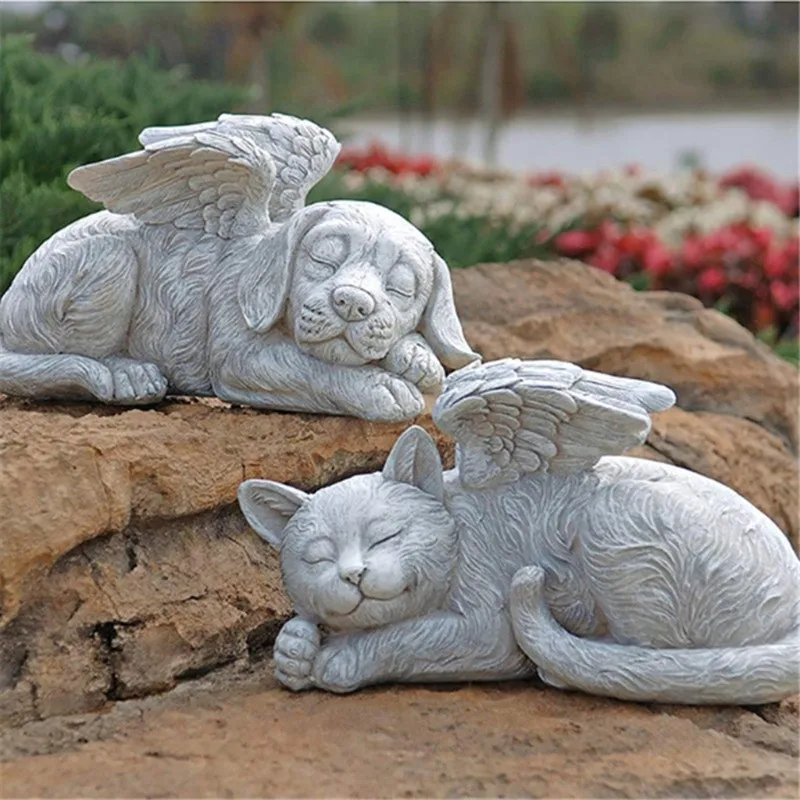 

Dog Cats Angel Pet Memorial Grave Marker Tribute Statue Resin Art Crafts Ornament Pet Statue Of Angel Home Decor