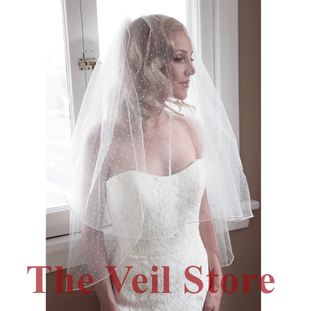 ISHSY женская короткая двухслойная фатиновая свадебная фата в горошек с гребнем