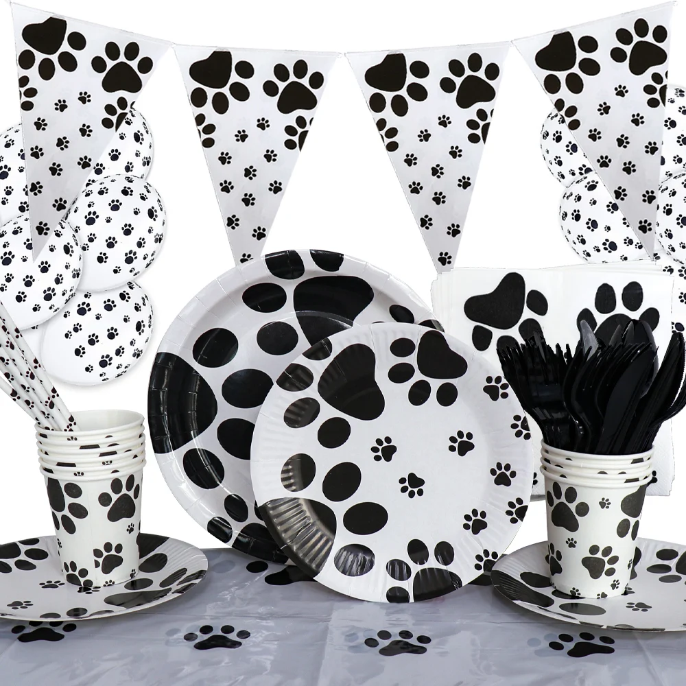 

Dog Paw Happy Birthday Holiday Party Disposable Tableware Supplies Baby Show Paper Plate Cup Paper Towel BAG