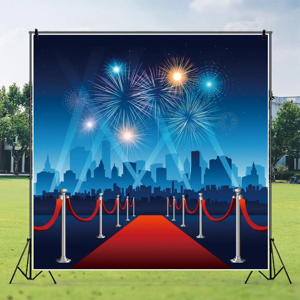 

Hollywood Party Red Carpet Christmas New Year Fireworks Backdrop Photography Background For Photo Studio Vinyl Photophone Decor