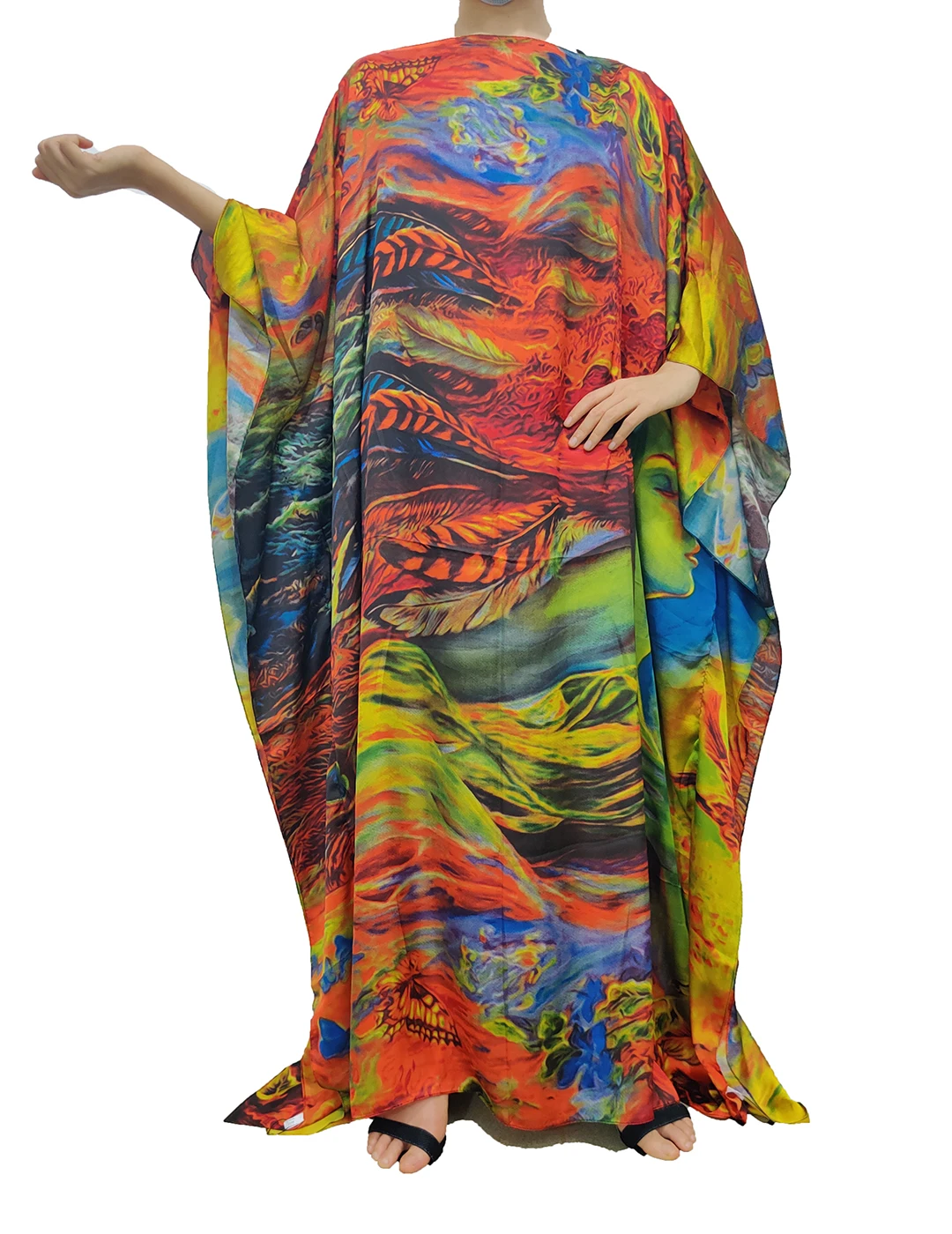 

Новый модный Кувейт большой размер Печатный Бохо Шелковый летний свободный кафтан Средний Восток Повседневная Рамадан блузка Caftan для женщин