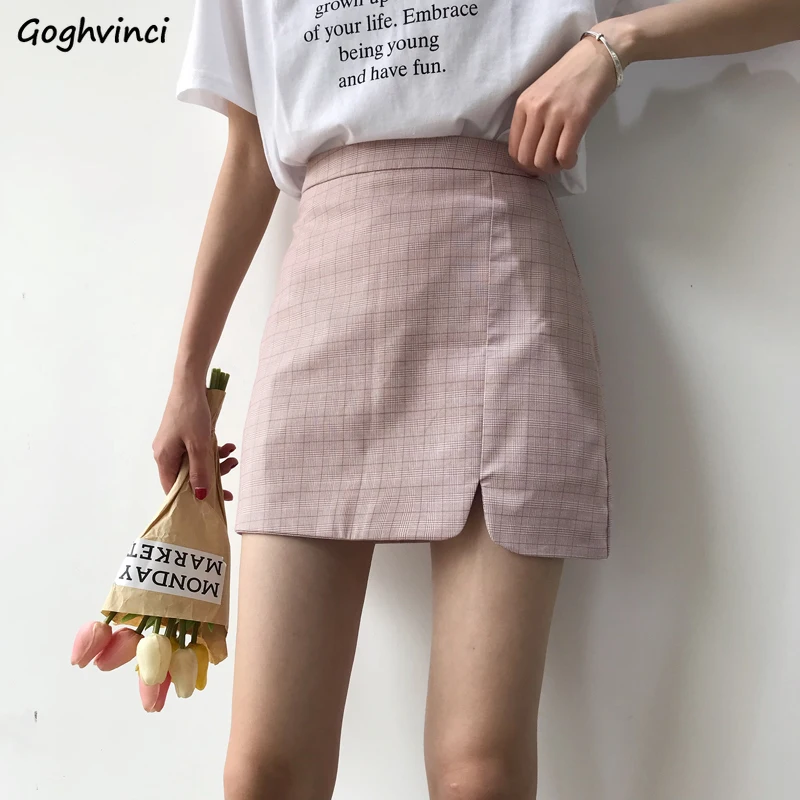 Юбки Женские повседневные тонкие розовые клетчатые юбки Kawaii с высокой талией Мини женские s корейский стиль Женский брелок для ключей в стиле ретро универсальные простые