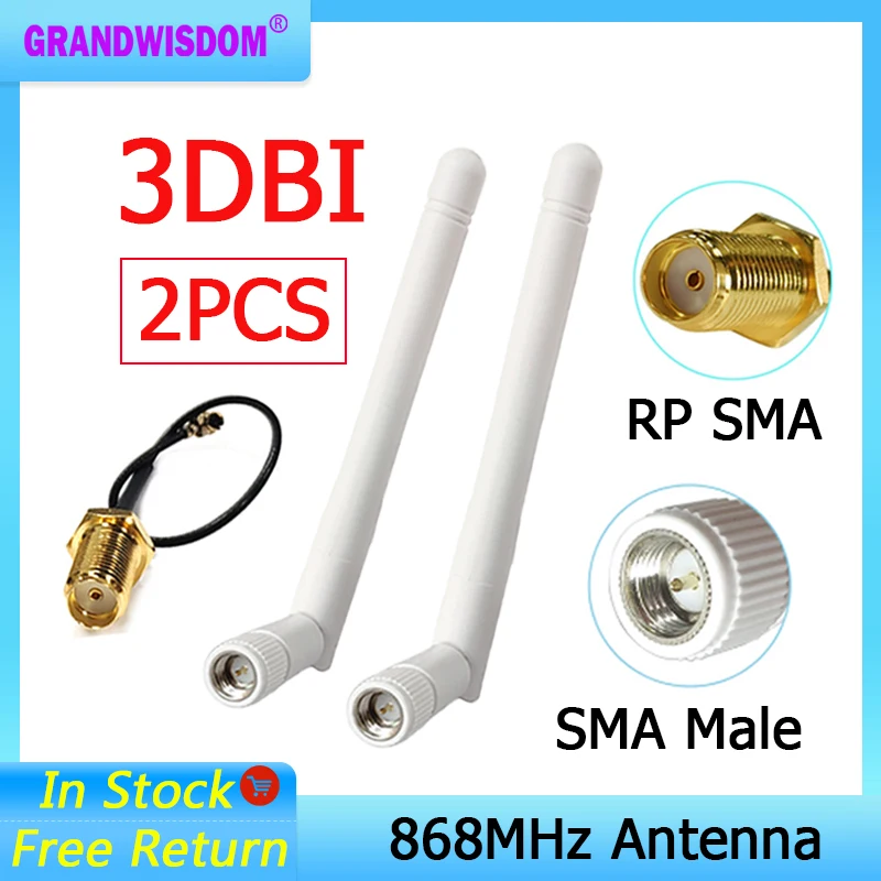 

GRANDWISDOM 2 шт. 868 МГц антенна 3dbi sma штекер 915 МГц модуль lora антенна lorawan ipex 1 SMA Гнездовой удлинитель