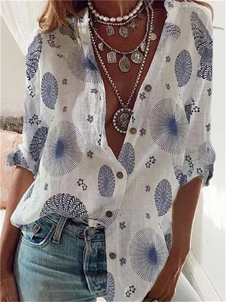 

Fashion casual women shirt long-sleeved printed shirt women temperament plus size blouse