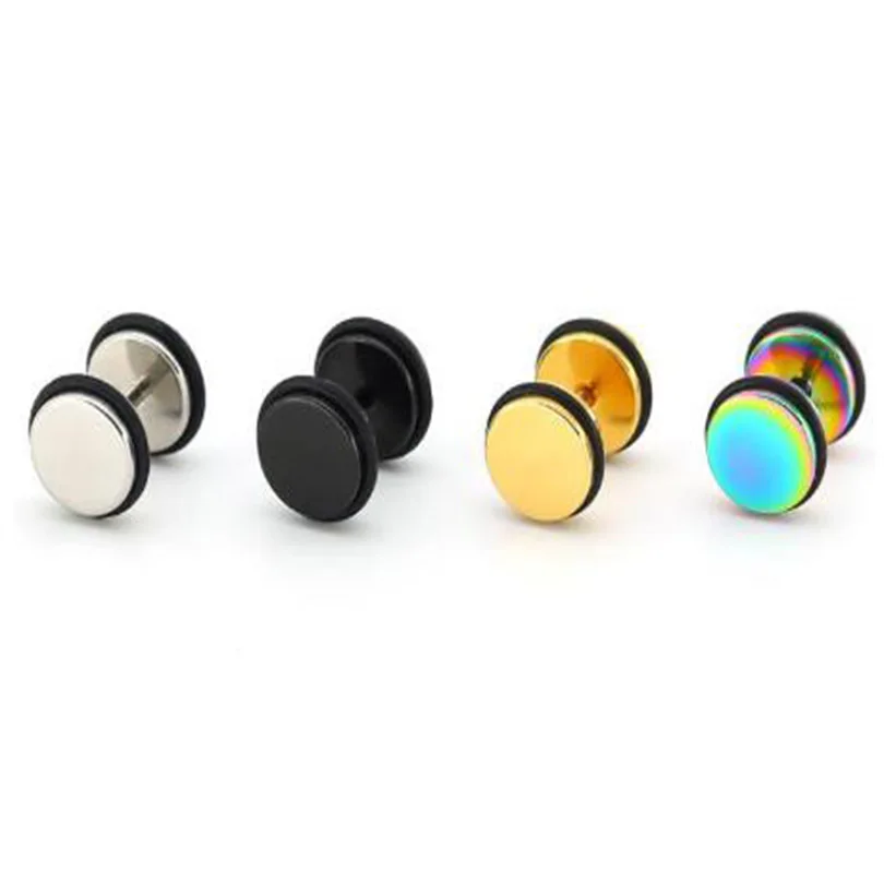 2Piece Stainless Steel Fake Ear Plugs Screw Round Barbell Earring With O rings Expanders Earrings Body Jewelry Men Women | Украшения и