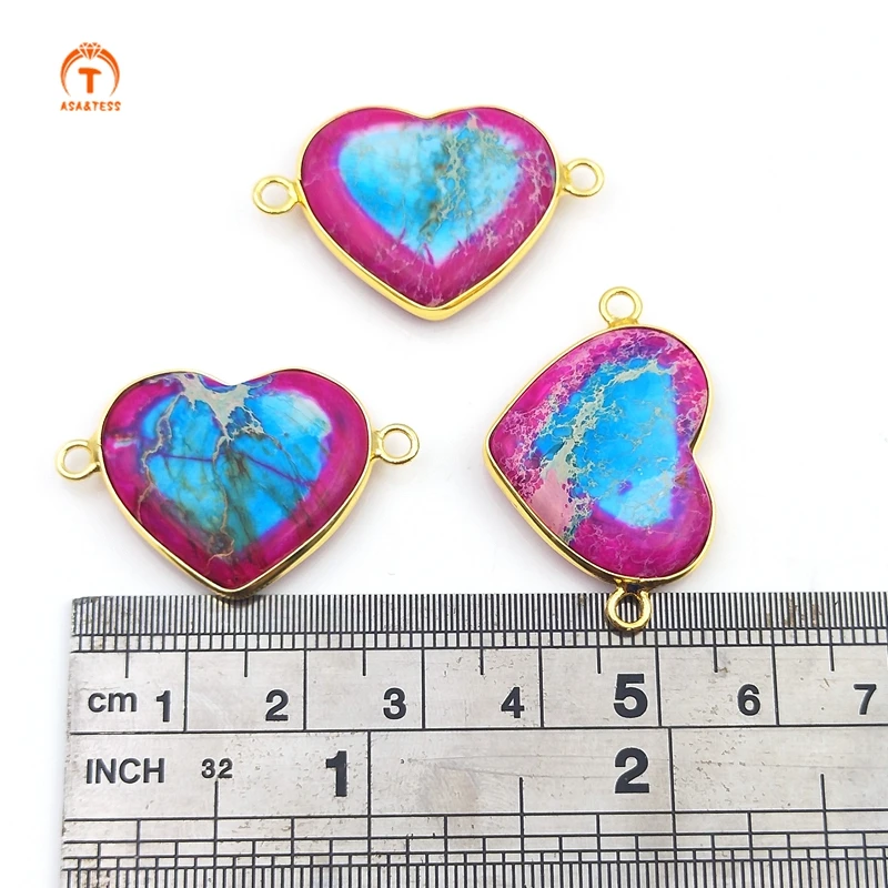 

5pcs Fashion Natural Blue Emperor Stone Heart Shaped Pendants Diplopore Connector Charm Woman Jewelry Making Necklace Bracelet