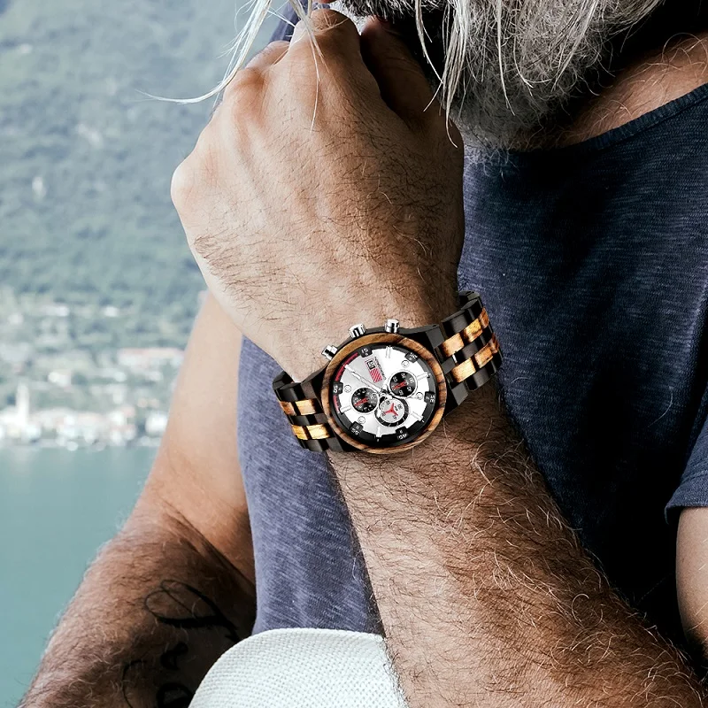 

Mens Watches Top Brand Luxury Handmade Wooden Chronograph QUARTZ Wristwatch for Man Sophisticated Wood Timepiece Stopwat
