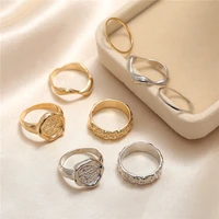 new 4pcsset finger rings en geometric coin ring combination folding metal rings vintage women jewelry