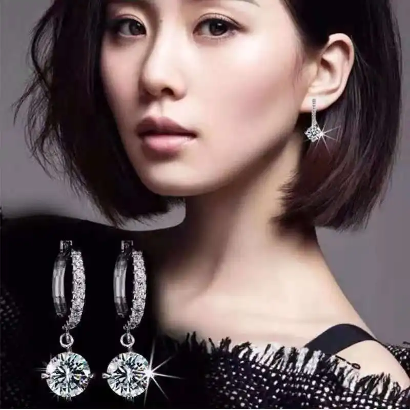 

Fashion Simple Four Claw Round Zircon Pendant Earrings Charm Women Engagement Earrings Bride Wedding Jewelry Accessories