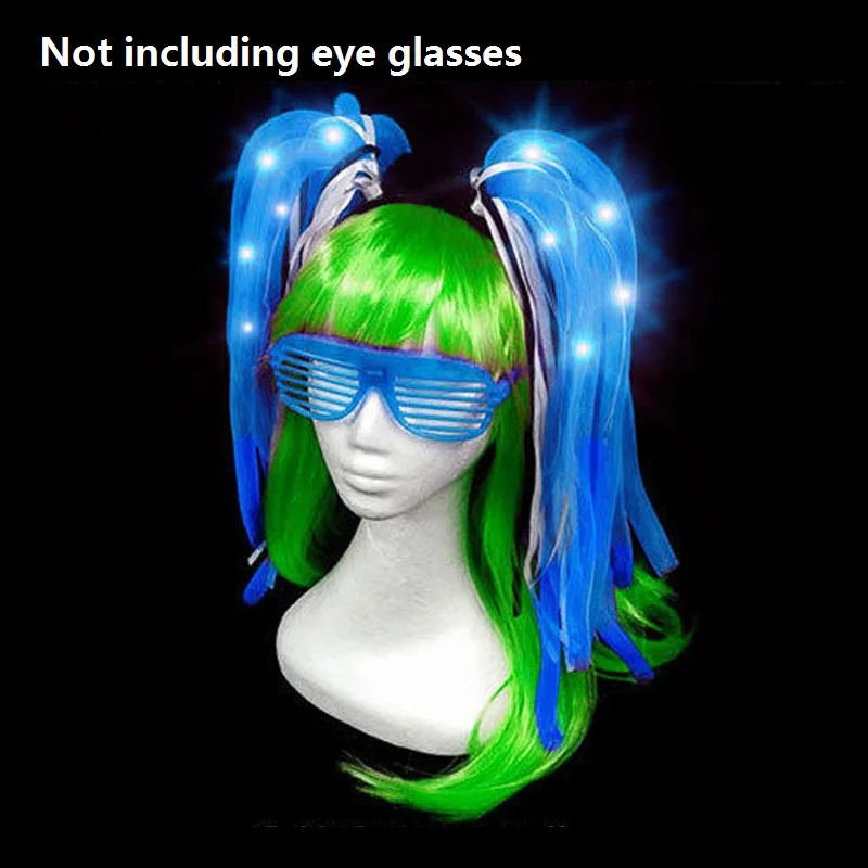 blue braid glasses Светящиеся Волосы оплетка очки мигающий лук маска для глаз светодиодный светильник вьющиеся волосы парик Поклонники день рождения принадлежности светодиодный Вечерние - Цвет: blue braid glasses