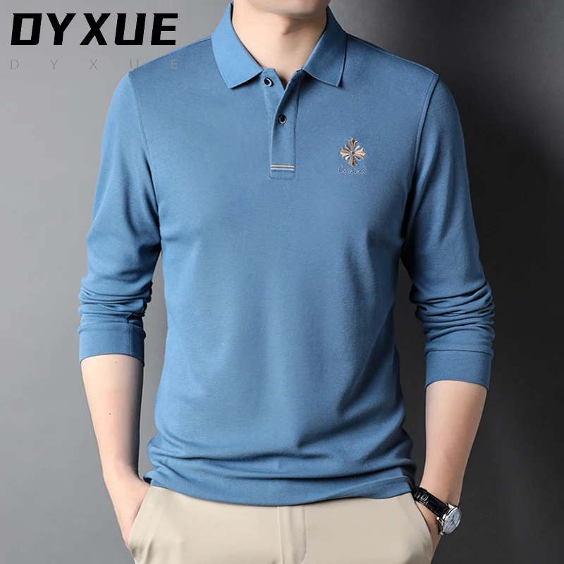 

Мужская хлопковая рубашка-поло, Повседневная дизайнерская рубашка-поло высшего класса с длинным рукавом и отложным воротником, 2021