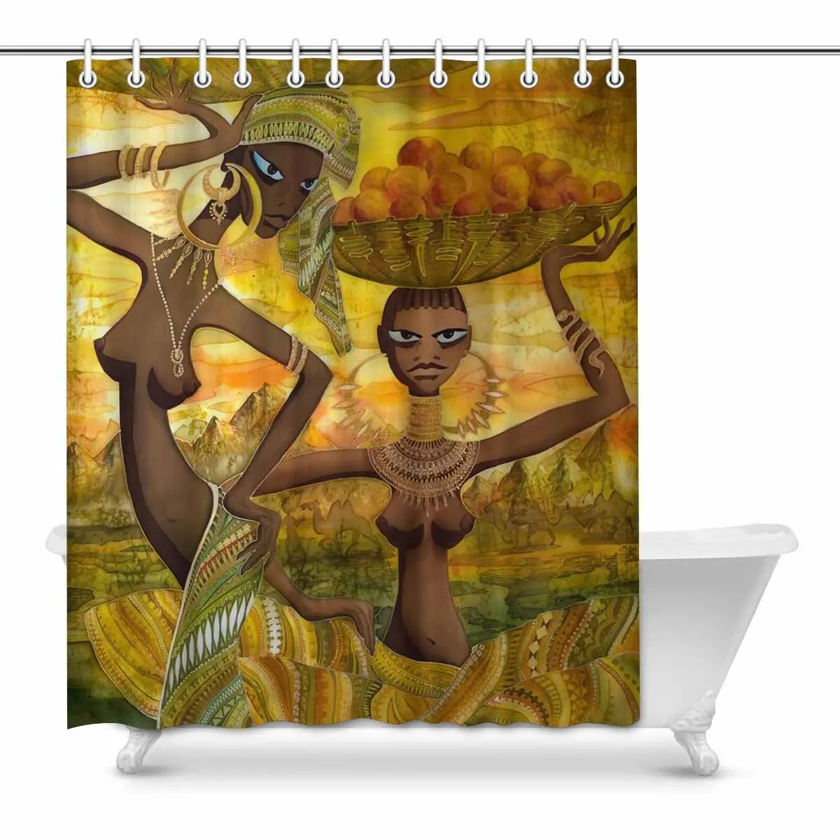 

African Girls Vintage Afro American Women Decor Waterproof Polyester Bathroom Shower Curtain
