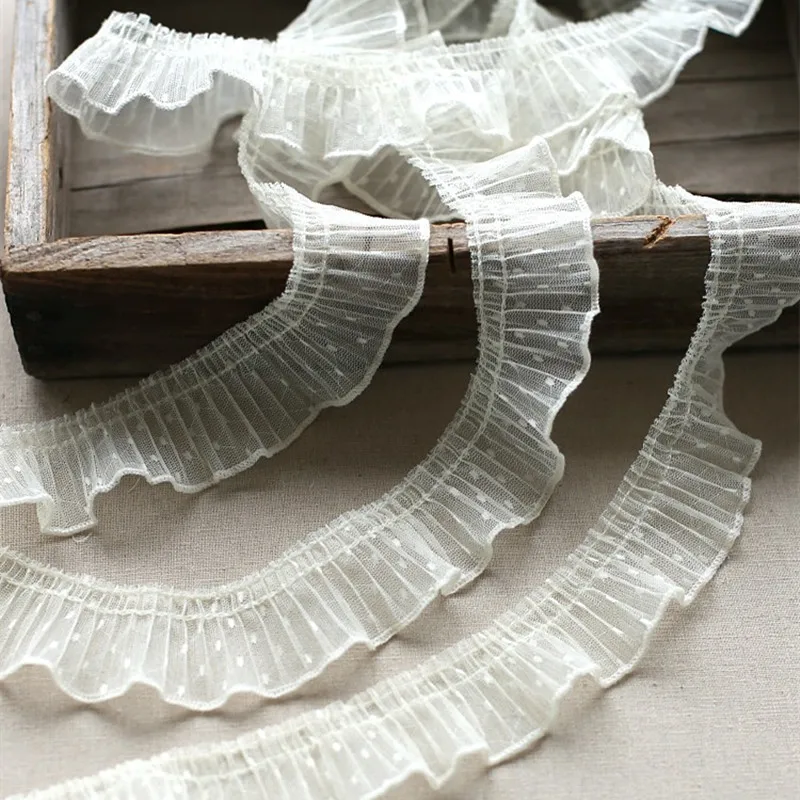 Низкая цена креативный плиссированный Кружевной Тюль с рюшами и крапинами