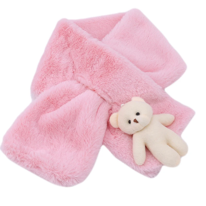 Autumn Winter Imitation Rabbit Hair Outdoor Keep Warm Scarf Solid Children's Scarf Baby Boys Girls Plush Bear Neck Warm Scarves