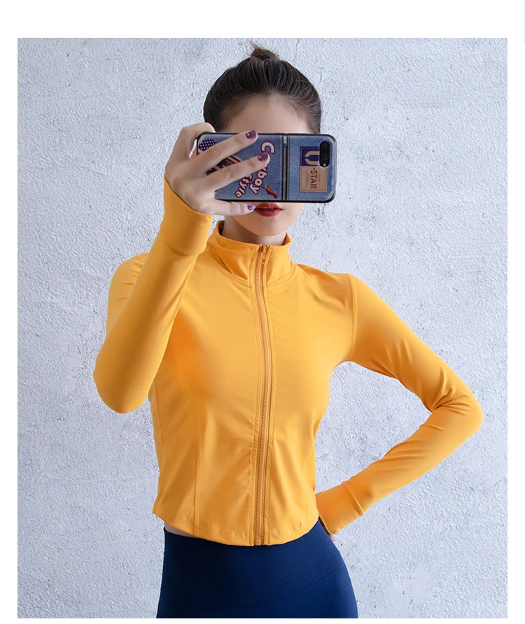 Женский спортивный топ с воротником-стойкой на молнии длинным рукавом | Спорт и