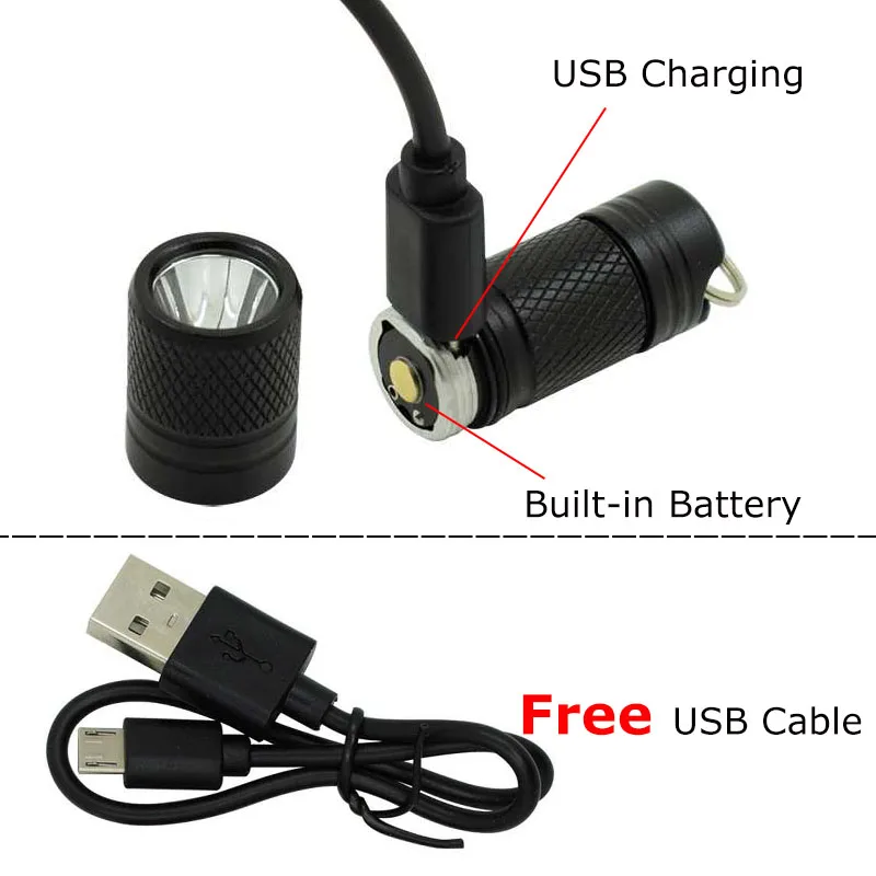 Portable Mini Pocket LED Flashlight USB Rechargeable Waterproof White Light Keychain Torch Super Small Lanterna + 10180 Battery | Освещение