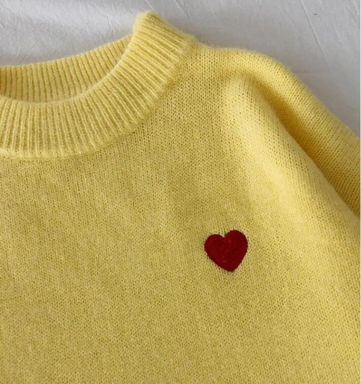 Осенне-зимняя обувь корейский надписи Sweet Love Heart вышивка свободные Круглый воротник пуловер с длинным рукавом, вязаный свитер