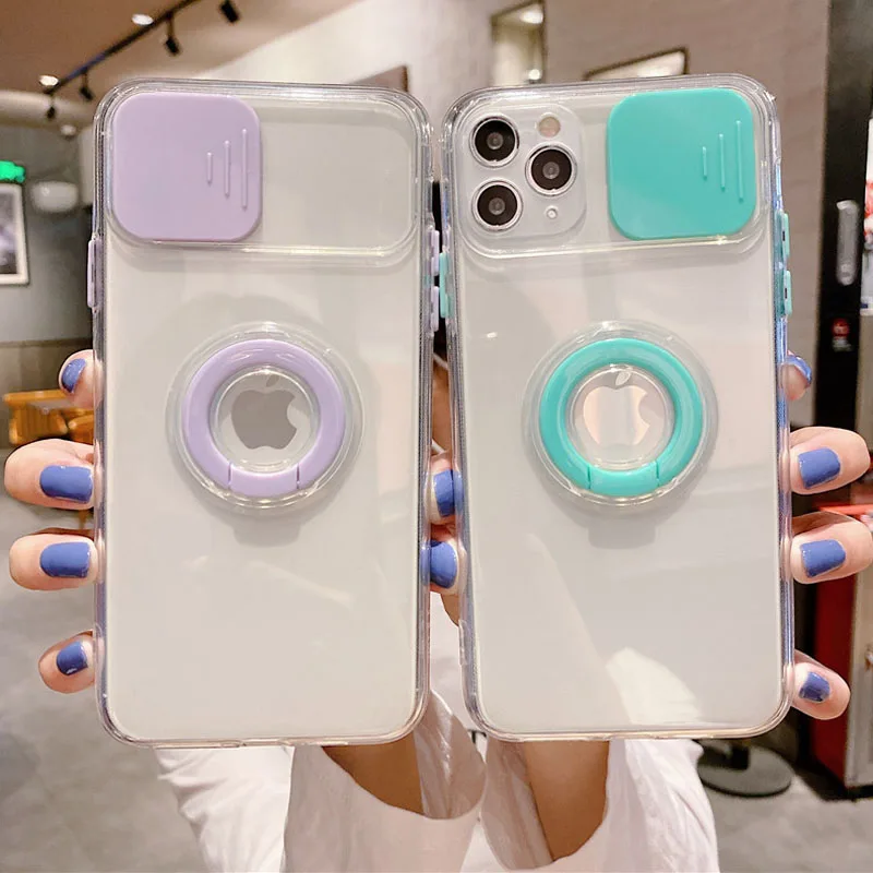 

moskado Ring Holder Lens Camera Protection Case for iPhone 11 Pro Max 12 13 Mini X XS Max 7 8Plus SE 2020 Transparent Soft Cover