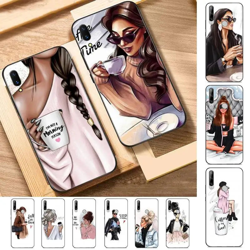 

FHNBLJ Princess Female boss coffee Phone Case for Huawei Y 6 9 7 5 8s prime 2019 2018 enjoy 7 plus