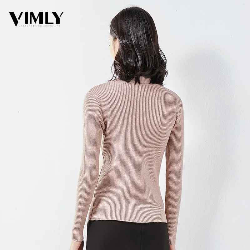 Vimly Women Basic Solid Knitted Sweater Female Casual Slim Fit Turtleneck Pullovers Ladies Winter Warm Tops | Женская одежда